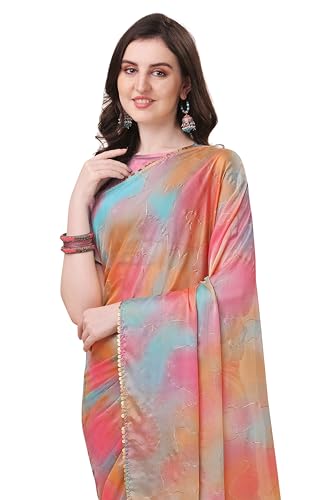 Image of MIRCHI FASHION Saree for Woman Chiffon Colorblock with Foil Work | Shimmer Festive Women's Sari for Wedding Functions and Ceremonies