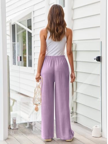 Image of LILLUSORY Women's Linen Summer Palazzo Pants Flowy Wide Leg Beach Pants with Pockets