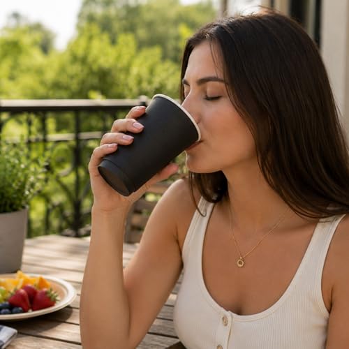 Image of Restaurantware 16 Ounce Disposable Coffee Cups, Pack of 25 Double Wall Hot Holders a€ inch Lids Sold Separately, Rippled Wall and Black Paper Insulation, Ideal for Coffee, Hot Chocolate, Tea, and More