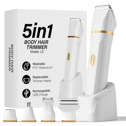 Bikini Trimmer for Women - 5 in 1 Electric Razors for Ladys Pubic Facial Nose Body Leg Hair Removal,...