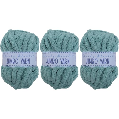 Image of 3 Pack ThreadArt Chunky Chenille Yarn for Hand Knitting, Jumbo, Light Teal | Soft jumbo chenille yarn for hand knit and crochet. Make blankets, plushies & crochet projects. DIY quick projects.