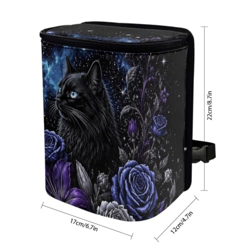 Image of Talayituse Galaxy Black Cat Flower Print Car Trash Can with Lid, Leak Proof Auto Trash Bag Hanging Vehicle Garbage Can Multipurpose Storage Container for Back Seat Road Trip Halloween Decor