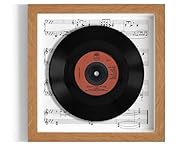 This is the genuine 7" record, raised within the frame, giving a fantastic 3D 'floating' effect. This is surrounded by either plain white cartridge paper or sheet music and a black, white or oak-effect frame, with a clear plastic glass front. Number ...