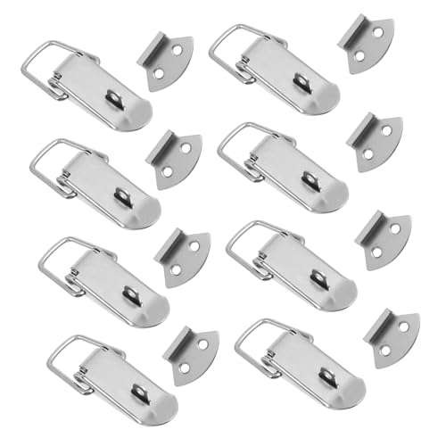 BESTonZON 8 セットステンレス鋼製小型バネ式ロック搭扣 木箱用耐錆ラッチキャッチ 留め具 蓋止め具付き 簡単取付 耐久性ケースボックス用