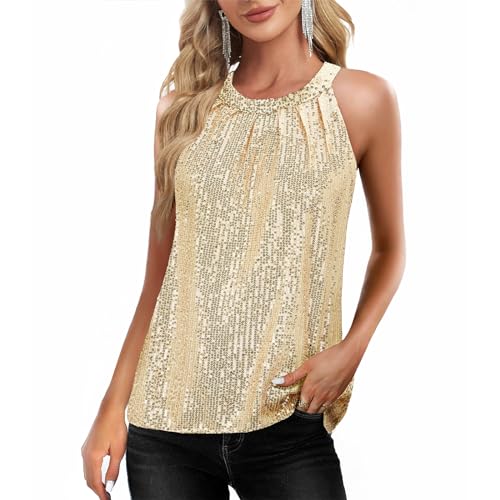 Sequin Tops for Women Sparkly Tops Sleeveless Halter Tank Concert Outfits Party Club Cocktail Vest Disco Clothes