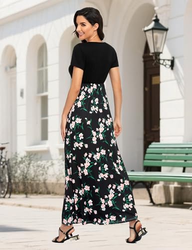 Image of Lacavocor Womens Short Sleeve Maxi Dresses Empire Waist Long Dress