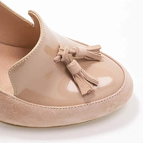 LEHOOR Women Chunky Block High Heel Fringed Pumps Round Toe, Slip On Dress Loafers with Tassel Suede Patent Leather Patchwork for Ladies Girls Office 4-15 M US - Image 4