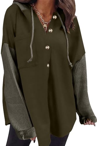 Image of SHEWIN Women Oversized Hooded Sweatshirt Loose Fit Casual Button Hoodies with Pocket 2026