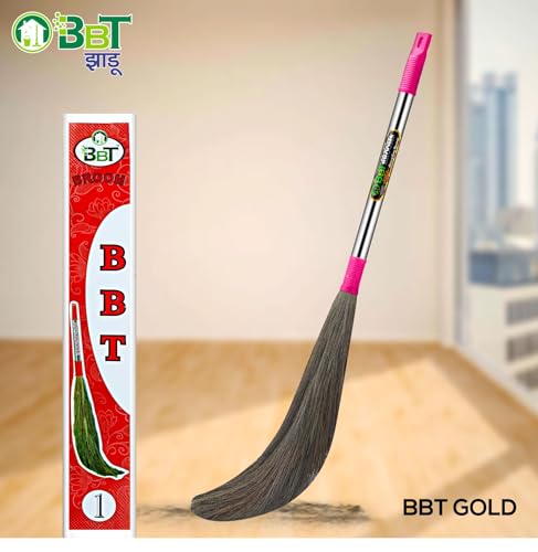 Image of BBT Phool Jhadu | Natural Grass Broom Stick for Home Cleaning | Eco-Friendly Long Handle Jhadu | Anti Dust, Lightweight & Durable Pack of- (1, NO-1)
