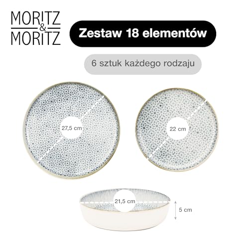 Moritz & Moritz ALHAMBRA 18-częściowy zestaw naczyń dla 6 osób, z wysokiej jakości porcelany, nowoczesny serwis stołowy w kolorze niebieskim, łatwy w pielęgnacji, zestaw 6 talerzy obiadowych, talerzy
