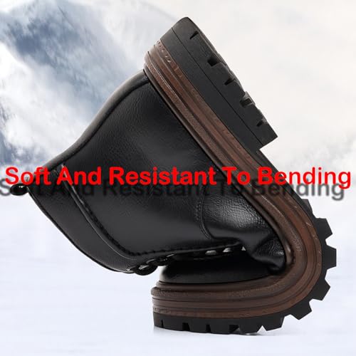 Men's Leather Comfort Lace-up Platform Low Chunky Heel Chukka Boots Four Seasons Retro Round Toe Lug Sole Block Heel Oxford Boots Casual Riding Motorcycle Boots4