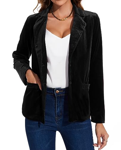 MINTLIMIT Velvet Blazers for Women Notched Lapel Long Sleeve Lapel Button Suit Blazer for Bussiness Casual, XL, Black4
