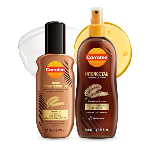 Carroten Turbo Tan Intensifier + Intensive Tanning Oil | Tanning System for Long-Lasting Results | Browning Tan Accelerator | Carrot & Coconut Oil + Vitamins A+E | Made in Greece | 5 oz + 6.7 oz