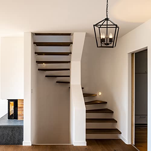 Telafly 4-Light Lantern Pendant Light,Modern Industrial Black Cage Farmhouse Chandelier For Kitchen Island,12'' Rustic Metal Hanging Lighting Fixture For Dining Room Bedroom Foyer Entry Porch #TOP6