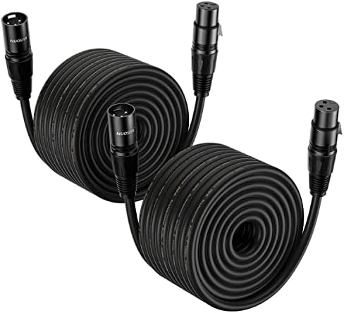 NUOSIYA XLR Cable 100 Ft 2 Packs,Microphone Cables,Premium Balanced Microphone Mic Speaker Cable with 3-Pin XLR Male to Female DMX Cable,Black