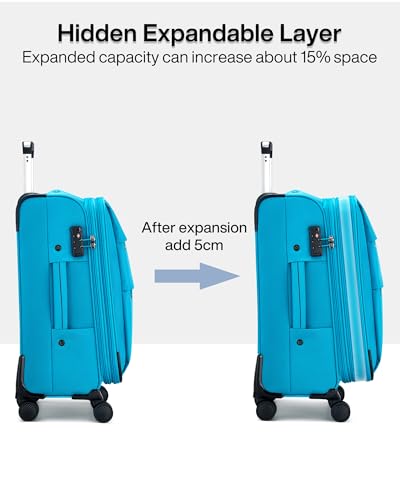 Image of Hanke 55cm Expandable Soft Shell Cabin Carry On Luggage, Overnight Trolley Bag, 360 Silent Spinner Wheels, Combination Lock, Durable Zipper, Lightweight Small Suitcase for Short Trave(Caribbean Blue)