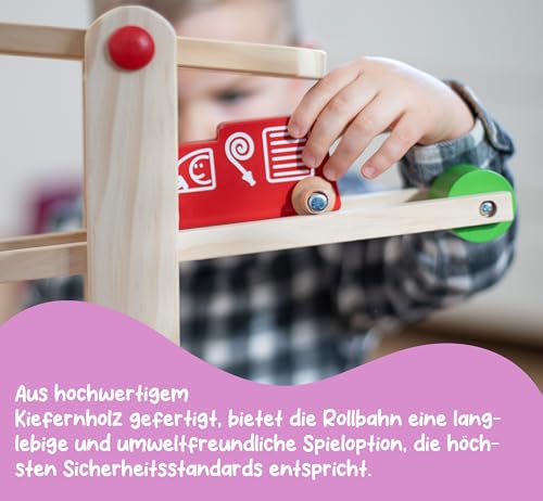 Eichhorn 100002029 Große Rollbahn aus Kiefernholz, 7-teilig, mit 6 Rollelementen, Kugelbahn für Kinder ab 1 Jahr, Größe: 67 x 56 cm – Ansicht 5