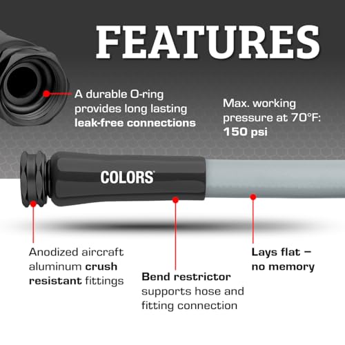 Image of Flexzilla Colors Std Grip Garden Hose 5 /8 inch x 100' 3 /4 inch - 11 1 /2 GHT Fittings, Slate Gray