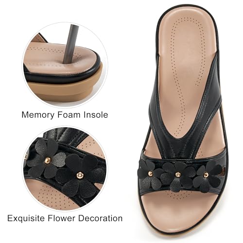 Image of Ecetana Womens Sandals Comfortable Dressy Summer Beach Slides Lightweight Memory Foam Slip On Flat Shoes