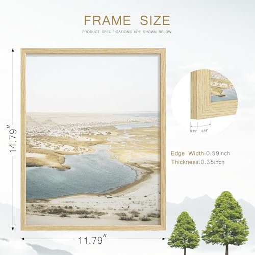 Image of 11x14 Picture Frame Set of 4, Natural Solid Wood Picture Frames, Display 11x14 Photos without Mat, Horizontal or Vertical Wall Mounting Poster Frame, Oak Wood Grain