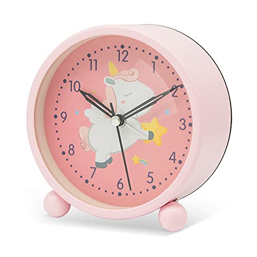 Wndy's Dream Réveil pour enfant sans tic-tac - Mignon réveil avec veilleuse - Pour garçons, filles et étudiants (licorne) Cover