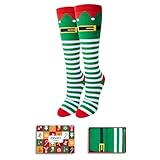 Zmart Christmas Gifts Idea for Women - Secret Santa Socks Elf Knee Socks for Adults Men, Xmas Stocking Stuffers