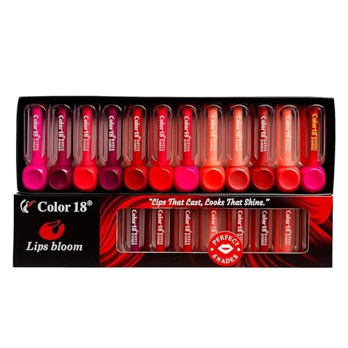 Color 18® Liquid Matte Lipstick Combo for Women (Pack of 12) | Waterproof Smudge-Proof Long Lasting Transfer Proof Lipstick Set | Bold Nude Vibrant Shades | Makeup Gift for All Occasions