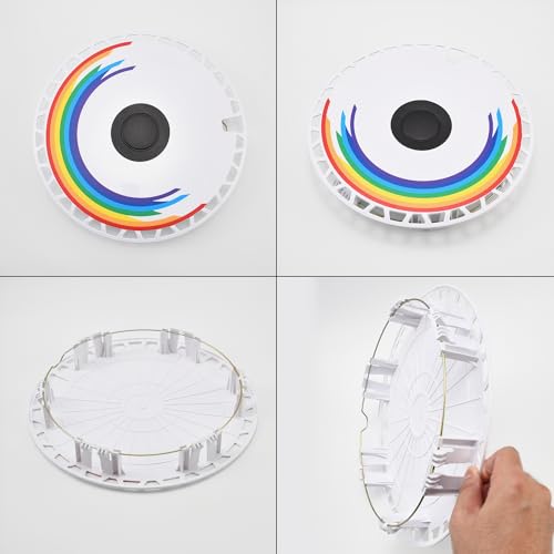 Image of White with Rainbow Hubcap Wheel Cover Replacement Kit 12 inch Hub Caps Wheel Rim Cover Snap-On Full Coverage Hubcaps Car Exterior Accessories Set of 4, 12 inches