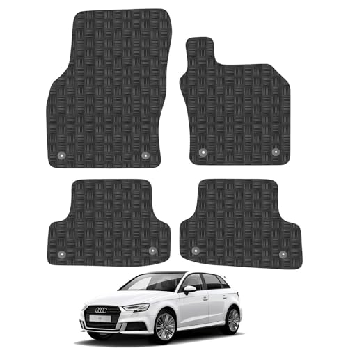 Car Mats For Audi A3 2012-2020 Tailored Fit Black Rubber Floor Set 4 Pieces Anti-Slip, Heavy-Duty & Waterproof