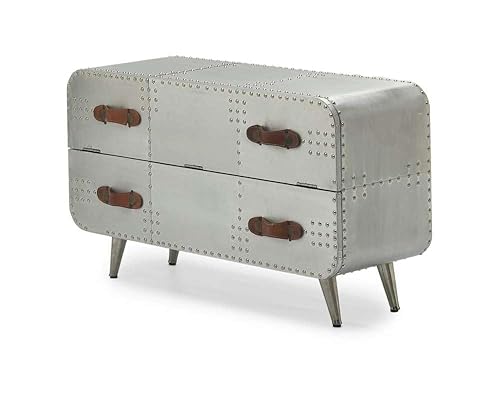 NauticalMart Aluminum 2 Drawer Aviator Chest Accent Cabinet for Bedroom,