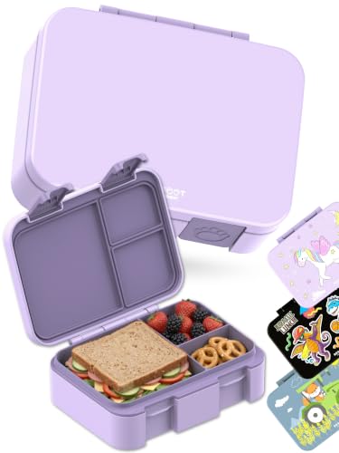 Image of BEARFOOT Kids Lunch Box with Compartments - Compact & Lightweight | Leak-Proof, BPA-Free, Dishwasher Safe | Hand-Drawn Design for Preschool, School, Travel (Purple, 2.75 Cups)