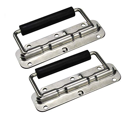 BOZONLI 2pcs Box Handle Spring Folding Handle Toolbox Flight Case Handle Stainless Steel Folding Chest Handle 10 x 4.5 cm