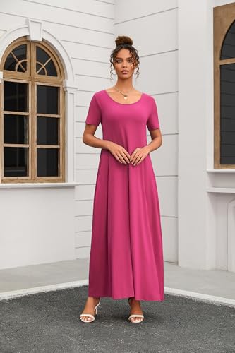 Image of Nimsruc Women Summer Long Dress Casual Sexy Short Sleeve Loose Maxi Dresses for Women 2025