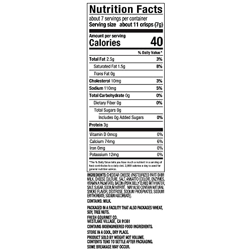 Image of Fresh Gourmet Bacon Cheddar Cheese Crisps | 100% Real Cheese | Keto Friendly | Great for Snacking and Salad Topper, 1.76 Ounce, Pack of 12
