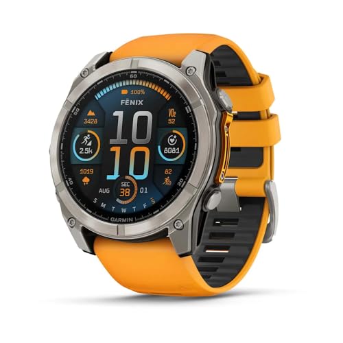 GARMIN Fenix 8-51 mm, AMOLED, Titanio Zafiro con Banda de Silicona SPARKORANGE/Grafito