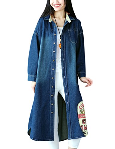 Trench coat en denim patchwork Youlee idéal pour vos sorties urbaines et weekends décontractés