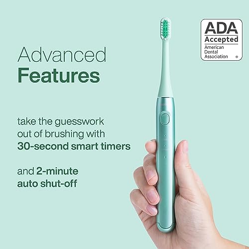 Image of Aquasonic Icon ADA-Accepted Rechargeable Toothbrush | Magnetic Holder & Slim Travel Case | 2 Brushing Modes & Smart Timers | Gentle Micro-Vibrations (Mint)