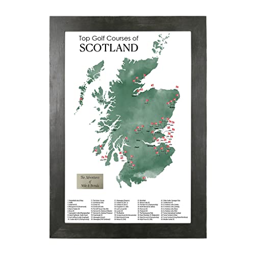Scotland Golf Courses Push Pin Map - Track Your Scotland Golf Travels - Rustic Black Frame