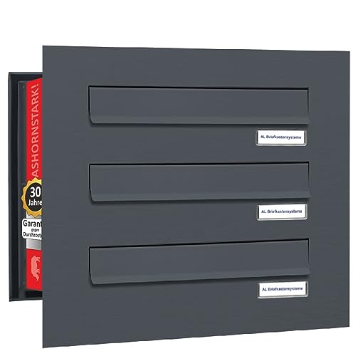 AL Briefkastensysteme 3er Briefkasten Mauerdurchwurf in Anthrazitgrau RAL...