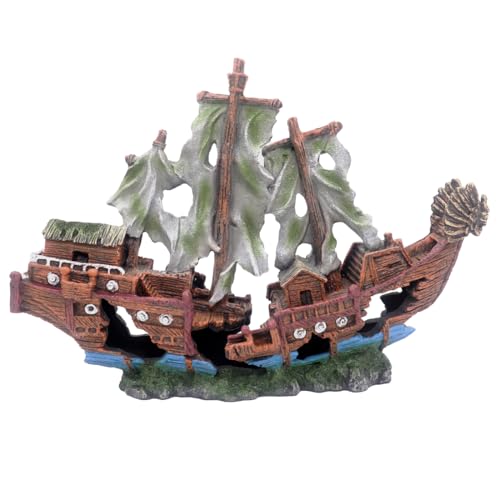 Image of Ulifery Aquarium Sailing Boat Shipwreck Sunken Pirate Ship Resin Fish Tank Decorations Aircraft Carrier for Betta Super Large XXL for 55-75 Gallon Tank
