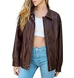 Bello vita Women's Oversized Vintage Distressed Faux Leather Zip Up Biker Jacket Lightweight Spring 2026