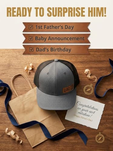 Image of Dad Est 2026 2027 Hat for Men New Dad Gifts Customization Leather Patch Trucker Hat