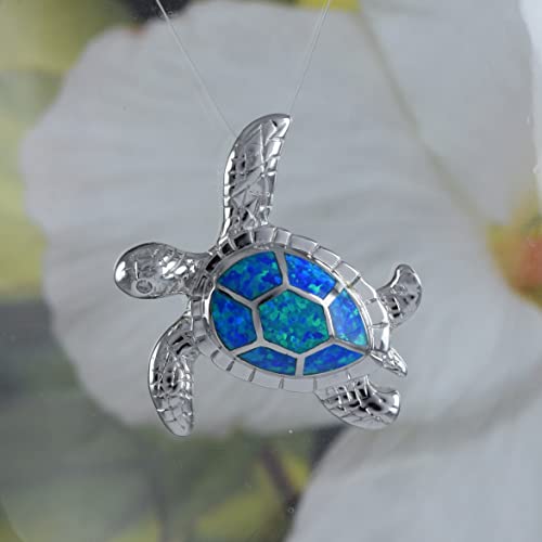 Gorgeous Hawaiian X-Large Blue Opal Sea Turtle Necklace, Sterling Silver Blue Opal Turtle Pendant, N8833A #TOP1