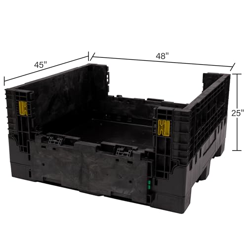 Image of Buckhorn 48 inch x 45 inch x 25 inch Collapsible Bulk Box Container, Extra-Duty Plastic Stacking Gaylord Box with 4-Way Forklift Access and 2 Drop Doors, 1700 lb Capacity Storage Tote, Black (BR48452520)
