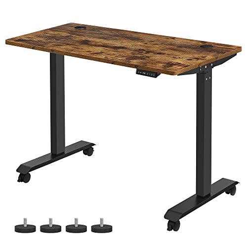 VASAGLE Electric Standing Desk, Height Adjustable, 60 x 120 cm Tabletop, Continuous Adjustment, Memory Function with 3 Heights, Rustic Brown and Black LSD101X11