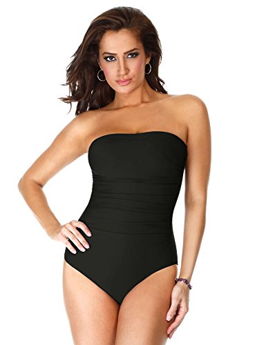 Miraclesuit Women's Swimwear Long Torso Solid Avanti Bandeau Underwire Bra One Piece Swimsuit with Removable Straps