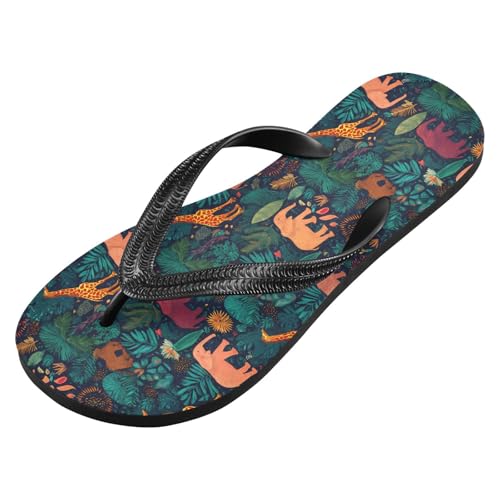 ALAZA Cute Cartoon Elephants Giraffes Flip Flops for Women Fashion Beach Slippers Comfort Mens Flip Flops Non-Slip Rubber Shower Slippers Sandal for Hotel Travel Sport,XS2