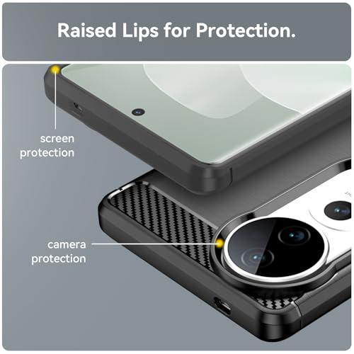 Image of Skyro Shock-Absorption Back Cover Case for Vivo V40 Pro 5G / T3 Ultra 5G | Carbon Fiber Durable Case | Slim TPU Matte Lightweight Back Cover Case (Black)
