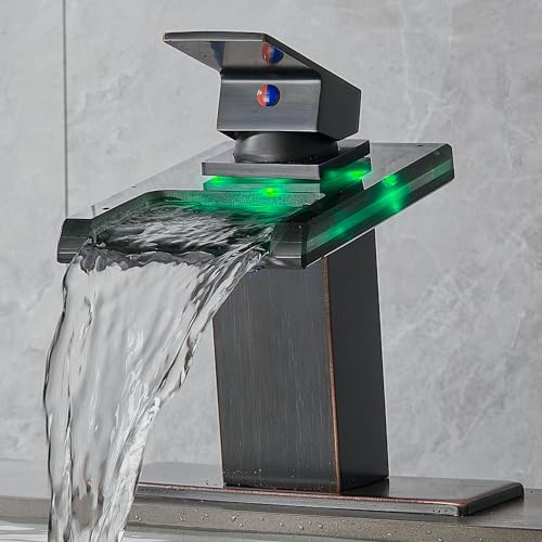 Image of AVSIILE LED Bathroom Sink Faucet, Oil Rubbed Bronze, Open Glass Spout