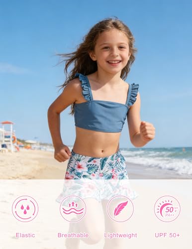 Image of ALISISTER Girls Swimsuit 3 Piece Bathing Suits Summer Bikini Tankini Sets with Cover Up Skirt for 4-12 Years